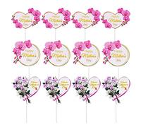KIPETTO 24Pcs Happy Mother's Day Cake Toppers Flower Cupcake Topper for Mother's Day Birthday Party Cake Decoration