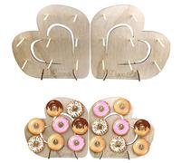 KIPETTO Donut Wall Display Stand 2Pcs Heart Shape Wood Doughnut Holder for Wedding Christmas Birthday Baby Shower Donut Party