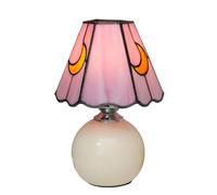 KIPHEPI Mushroom Lamp Tiffany Stained Glass Moon lamp Cute Small Bedside Table Lamps for Living Room Home Decor,Girls Women Birthday Christmas Thanksgiving Day Gift,Pink