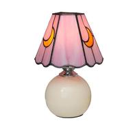 KIPHEPI Tiffany Lamp Stained Glass Table Lamp Mushroom Moon Cute Small Bedside Lamps for Living Room Home Decor,Unique Aesthetic Home Living Room Decor Girls Women Birthday Day Gift,Pink