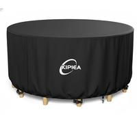 Kipiea Garden Furniture Covers Round - Waterproof Outdoor Table Cover Windproof, Heavy Duty 420D Oxford Fabric Round Patio Garden Circular Table Cover Anti-UV, No Tears, No Fading (Dia 244x71cm)