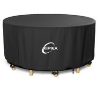 Kipiea Garden Furniture Covers Waterproof Round, Garden Table Covers with 4 Windproof Buckles, Heavy Duty 420D Oxford Fabric Outdoor Table Cover Anti-UV, Rip-proof, No Fading (Dia 244x71cm)