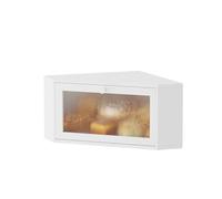 kiplant Corner Bread Box for Kitchen Countertop - Bamboo Wood, Wavy Acrylic Door, White Bread Storage Container, Large Bread Holder