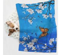 KIPOSTYZTT 1 Pcs Waterproof Pet Blanket, Art Blue Dragonfly Print Blanket For Bed Couch Protector, Reversible Washable Plush Dog Faux Fur Throw For Puppy