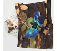KIPOSTYZTT 1 Pcs Waterproof Pet Blanket, Black And Blue Dragonfly Print Blanket For Bed Couch Protector, Reversible Washable Plush Dog Faux Fur Throw For Puppy