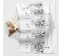 KIPOSTYZTT 1 Pcs Waterproof Pet Blanket, Black Music Notes Print Blanket For Bed Couch Protector, Reversible Washable Plush Dog Faux Fur Throw For Puppy