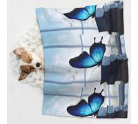 KIPOSTYZTT 1 Pcs Waterproof Pet Blanket, Blue Butterfly Print Blanket For Bed Couch Protector, Reversible Washable Plush Dog Faux Fur Throw For Puppy