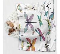 KIPOSTYZTT 1 Pcs Waterproof Pet Blanket, Colorful Dragonfly Print Blanket For Bed Couch Protector, Reversible Washable Plush Dog Faux Fur Throw For Puppy