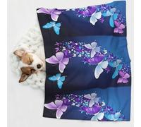 KIPOSTYZTT 1 Pcs Waterproof Pet Blanket, Cute Purple Butterfly Print Blanket For Bed Couch Protector, Reversible Washable Plush Dog Faux Fur Throw For Puppy