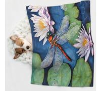 KIPOSTYZTT 1 Pcs Waterproof Pet Blanket, Dragonfly Painting Print Blanket For Bed Couch Protector, Reversible Washable Plush Dog Faux Fur Throw For Puppy