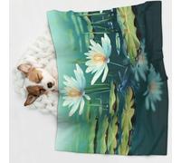 KIPOSTYZTT 1 Pcs Waterproof Pet Blanket, Dragonfly With Water Lily Print Blanket For Bed Couch Protector, Reversible Washable Plush Dog Faux Fur Throw For Puppy