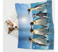 KIPOSTYZTT 1 Pcs Waterproof Pet Blanket, Happy Penguin Print Blanket For Bed Couch Protector, Reversible Washable Plush Dog Faux Fur Throw For Puppy