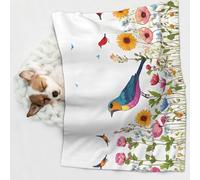 KIPOSTYZTT 1 Pcs Waterproof Pet Blanket, Hen Flying Butterflies Among Flowers Print Blanket For Bed Couch Protector, Reversible Washable Plush Dog Faux Fur Throw For Puppy