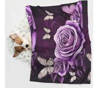 KIPOSTYZTT 1 Pcs Waterproof Pet Blanket, Purple Butterfly Print Blanket For Bed Couch Protector, Reversible Washable Plush Dog Faux Fur Throw For Puppy