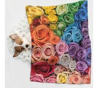 KIPOSTYZTT 1 Pcs Waterproof Pet Blanket, Rainbow Flowers Print Blanket For Bed Couch Protector, Reversible Washable Plush Dog Faux Fur Throw For Puppy