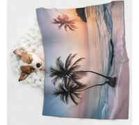 KIPOSTYZTT 1 Pcs Waterproof Pet Blanket, Sunrise Tropical Palm Tree Island Print Blanket For Bed Couch Protector, Reversible Washable Plush Dog Faux Fur Throw For Puppy
