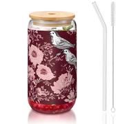 KIPOSTYZTT 16 Oz Glass Cups with Bamboo Lids and Straws Floral Herbs Botanical Engraving Print Print Drinking Glasses & Glass Tumbler