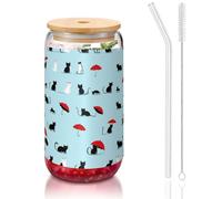 KIPOSTYZTT 16 Oz Glass Cups with Bamboo Lids and Straws Parisian Dachshund Print Drinking Glasses & Glass Tumbler