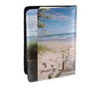 KIPOSTYZTT Beach Scenery Print Passport Holder Pu Leather Travel Wallet Passport Case Passport Covers 6.5 Inch Multiple Card Slots for Men and Women