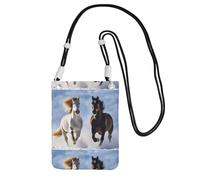 KIPOSTYZTT Black And White Horses Running Phone Pouch Protects,Universal Mobile Phone Case,Shock Phone Sock With Neck Lanyards Straps,Mobile Sleeve Bag For Hiking Travelling