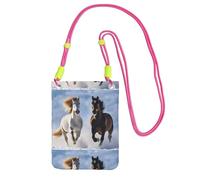 KIPOSTYZTT Black And White Horses Running Phone Pouch Protects,Universal Mobile Phone Case,Shock Phone Sock With Neck Lanyards Straps,Mobile Sleeve Bag For Hiking Travelling