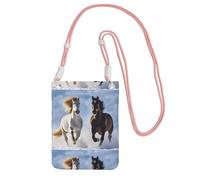 KIPOSTYZTT Black And White Horses Running Phone Pouch Protects,Universal Mobile Phone Case,Shock Phone Sock With Neck Lanyards Straps,Mobile Sleeve Bag For Hiking Travelling