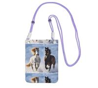 KIPOSTYZTT Black And White Horses Running Phone Pouch Protects,Universal Mobile Phone Case,Shock Phone Sock With Neck Lanyards Straps,Mobile Sleeve Bag For Hiking Travelling