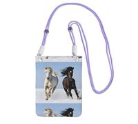 KIPOSTYZTT Black And White Horses Running Print Phone Pouch Protects,Universal Mobile Phone Case,Shock Phone Sock With Neck Lanyards Straps,Mobile Sleeve Bag For Hiking Travelling