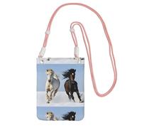 KIPOSTYZTT Black And White Horses Running Print Phone Pouch Protects,Universal Mobile Phone Case,Shock Phone Sock With Neck Lanyards Straps,Mobile Sleeve Bag For Hiking Travelling