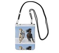 KIPOSTYZTT Black And White Horses Running Print Phone Pouch Protects,Universal Mobile Phone Case,Shock Phone Sock With Neck Lanyards Straps,Mobile Sleeve Bag For Hiking Travelling