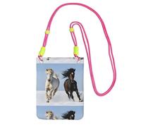 KIPOSTYZTT Black And White Horses Running Print Phone Pouch Protects,Universal Mobile Phone Case,Shock Phone Sock With Neck Lanyards Straps,Mobile Sleeve Bag For Hiking Travelling