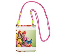 KIPOSTYZTT Blue Butterfly And Flower Phone Pouch Protects,Universal Mobile Phone Case,Shock Phone Sock With Neck Lanyards Straps,Mobile Sleeve Bag For Hiking Travelling