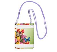 KIPOSTYZTT Blue Butterfly And Flower Phone Pouch Protects,Universal Mobile Phone Case,Shock Phone Sock With Neck Lanyards Straps,Mobile Sleeve Bag For Hiking Travelling