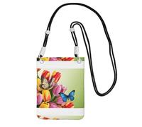 KIPOSTYZTT Blue Butterfly And Flower Phone Pouch Protects,Universal Mobile Phone Case,Shock Phone Sock With Neck Lanyards Straps,Mobile Sleeve Bag For Hiking Travelling