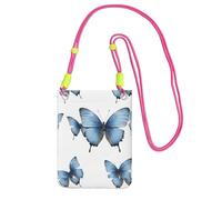 KIPOSTYZTT Blue Butterfly On Blossom Flower Phone Pouch Protects,Universal Mobile Phone Case,Shock Phone Sock With Neck Lanyards Straps,Mobile Sleeve Bag For Hiking Travelling