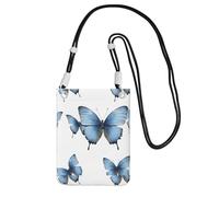 KIPOSTYZTT Blue Butterfly On Blossom Flower Phone Pouch Protects,Universal Mobile Phone Case,Shock Phone Sock With Neck Lanyards Straps,Mobile Sleeve Bag For Hiking Travelling