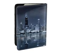 KIPOSTYZTT Chicago Reflected Print Passport Holder Pu Leather Travel Wallet Passport Case Passport Covers 6.5 Inch Multiple Card Slots for Men and Women