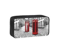 KIPOSTYZTT Cute Large Capacity Pencil Case, London Red Telephone Booth Print Pencil Pouch with Smooth Zipper, Portable Stationery Pen Case Desk Organizer for School, Office, College & Travel