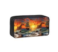 KIPOSTYZTT Cute Large Capacity Pencil Case, Pirate Ship in The Sunset Print Pencil Pouch with Smooth Zipper, Portable Stationery Pen Case Desk Organizer for School, Office, College & Travel