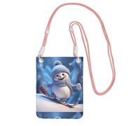 KIPOSTYZTT Cute Snowboard Snowman Phone Pouch Protects,Universal Mobile Phone Case,Shock Phone Sock With Neck Lanyards Straps,Mobile Sleeve Bag For Hiking Travelling Pink