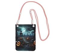 KIPOSTYZTT Horror Pumpkin Cemetery Phone Pouch Protects,Universal Mobile Phone Case,Shock Phone Sock With Neck Lanyards Straps,Mobile Sleeve Bag For Hiking Travelling Pink