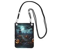 KIPOSTYZTT Horror Pumpkin Cemetery Phone Pouch Protects,Universal Mobile Phone Case,Shock Phone Sock With Neck Lanyards Straps,Mobile Sleeve Bag For Hiking Travelling Black