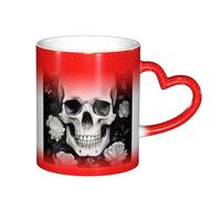 KIPOSTYZTT Office Coffee Cup White Flowers and Skull Color Changing Coffee Mugs Sublimation Magic Ceramic Mugs 11 Oz Magic Cup Heat Sensitive Coffee Mugs Gifts for Man Woman 3 Colors Available