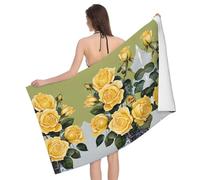 KIPOSTYZTT Premium Quick Dry Lint Free Microfibre Bath Sheet Yellow Rose Printed Light Weigh - Gym Towel 130 X 80 Cm