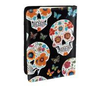 KIPOSTYZTT Sugar Skulls Print Passport Holder Pu Leather Travel Wallet Passport Case Passport Covers 6.5 Inch Multiple Card Slots for Men and Women