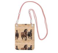 KIPOSTYZTT Three Running Horses Phone Pouch Protects,Universal Mobile Phone Case,Shock Phone Sock With Neck Lanyards Straps,Mobile Sleeve Bag For Hiking Travelling Pink