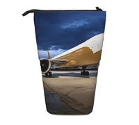 KIPOSTYZTT Upright Pencil Case, Telescopic Pencil Holder, Stationery Pencil Bag, Airplane in The Evening Light Printed Stand-Up Pen Pouch Holder, Colorful Pen Organizer for Students Boys and Girls
