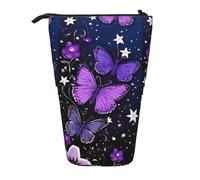 KIPOSTYZTT Upright Pencil Case, Telescopic Pencil Holder, Stationery Pencil Bag, Beautiful Glowing Butterfly Printed Stand-Up Pen Pouch Holder, Colorful Pen Organizer for Students Boys and Girls