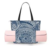 KIPOSTYZTT Women's One-Shoulder Yoga Bag - Lightweight Blue Polynesian Maori Tribal Pattern Printed Gym Tote with Zippered Main Compartment for Yoga Mat, Towel, Water Bottle