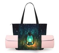 KIPOSTYZTT Women's One-Shoulder Yoga Bag - Lightweight Fireflies and Lantern Printed Gym Tote with Zippered Main Compartment for Yoga Mat, Towel, Water Bottle